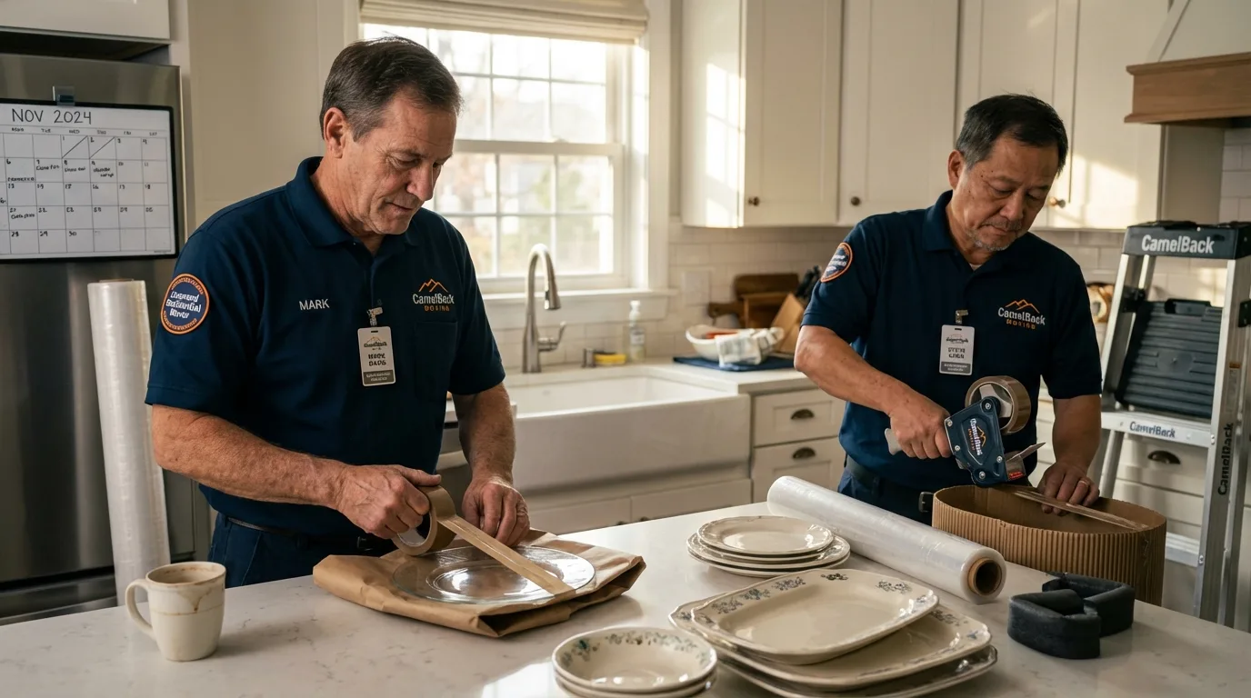 Professional crew packing kitchen dishware in Fairfax Station, VA
